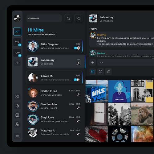 UX design with the title 'Multi-platform Messenger App used by hospitals'