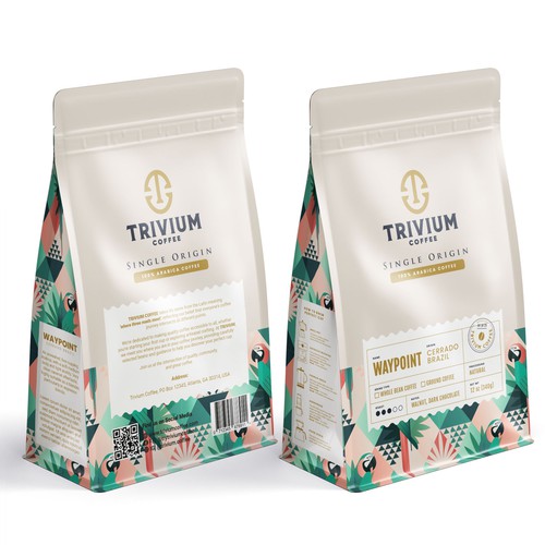 Shop packaging with the title 'Packagind Design for Trivium Coffee'