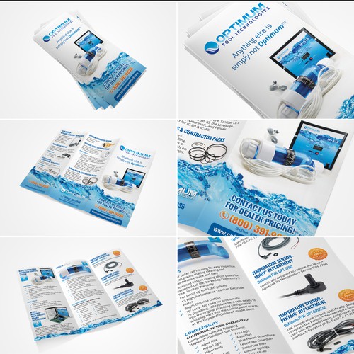 Aqua design with the title 'Optimum Pool Technologies needs a new brochure design'