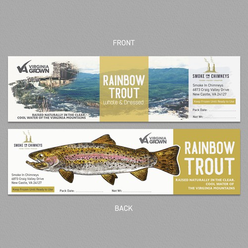 Label packaging with the title 'Rainbow Trout'