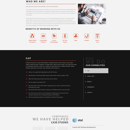 One page design with the title 'Zealcom Website Design Concept'
