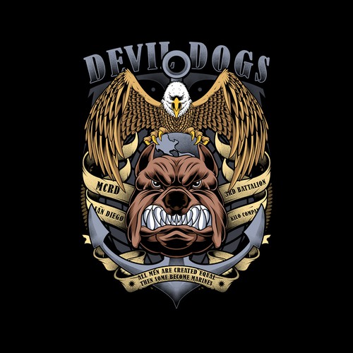 Patriotic t-shirt with the title 'Devil Dogs Military'