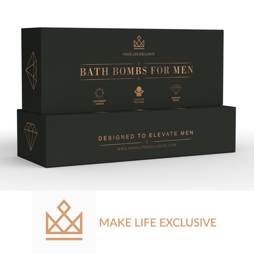Bath bomb packaging with the title 'Bath Bomb for MEN'