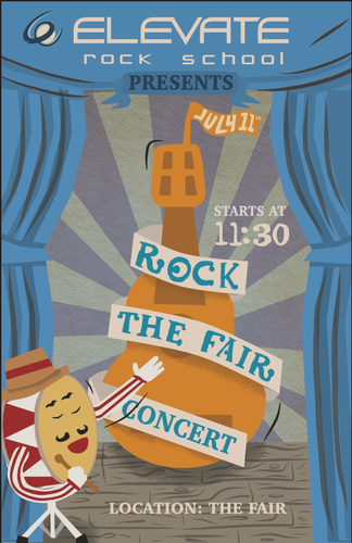 Anthropomorphic design with the title 'Carnival Meets Rock - Poster Design'