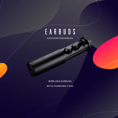 Technology packaging with the title 'Earbuds packing'