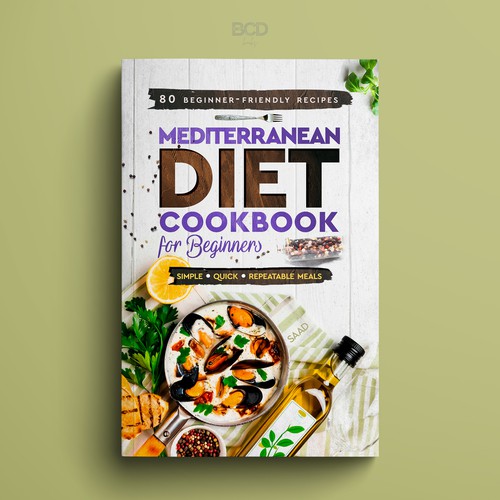 Book cover with the title 'Mediterranean Diet Cookbook for Beginners'