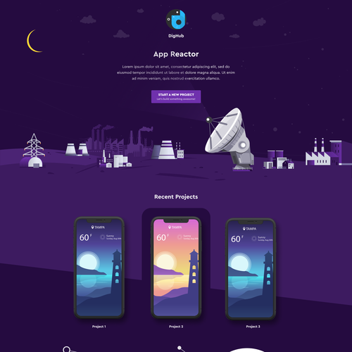 Purple website with the title 'DigHub Website'