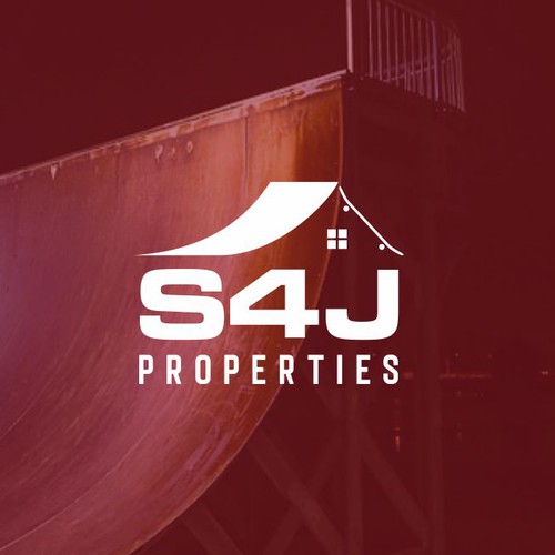 Skateboard logo with the title 'S4J Propertis Logo Design Concept'