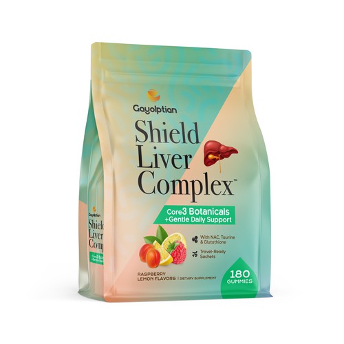 Packaging with the title 'LIVER SUPPORT GUMMIES PLANT BASED ZIP BAG/POUCH'