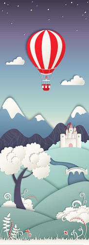 Hot air balloon design with the title 'Creative elements for mobile game design -papercut style'