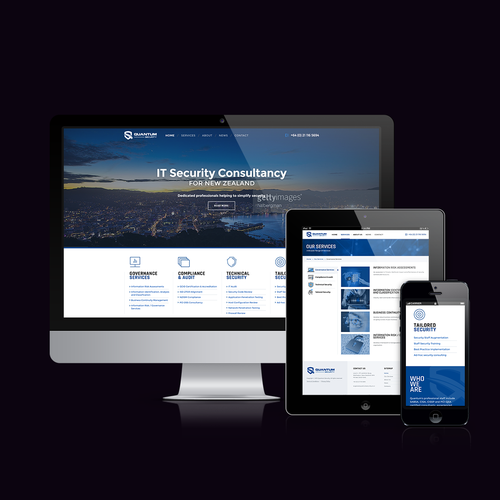 Commercial design with the title 'Responsive Website for IT Security'