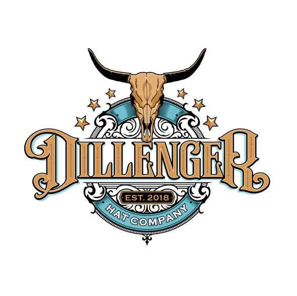 Vintage badge logo with the title 'Dillenger Hat Company logo design'