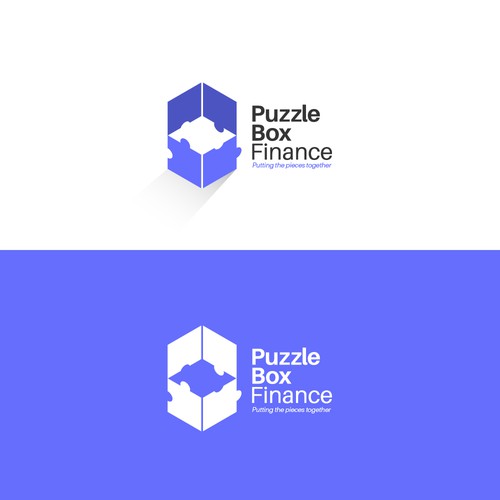Box brand with the title 'Logo concept fot puzzle bo finance'