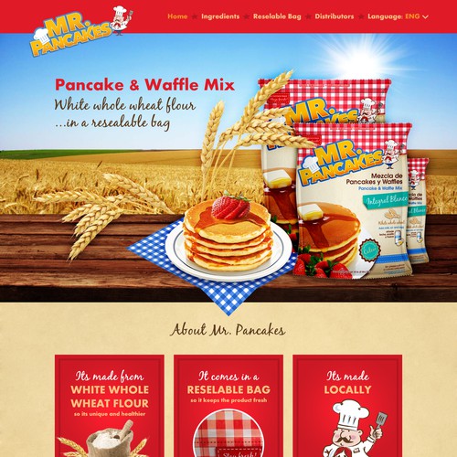 Pancake design with the title 'Web page & FB cover for pancake mix'