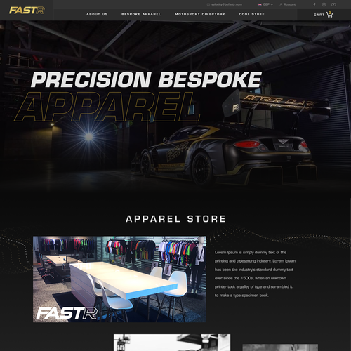 Automotive website with the title 'Motorsport Clothing eCommerce Website'