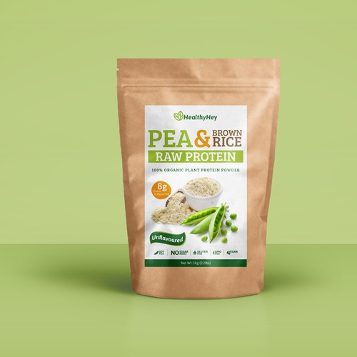 Organic food label with the title 'Raw organic plant based protein label'