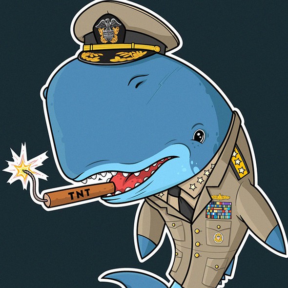 Whale t-shirt with the title 'Cartoon Captain Whale'