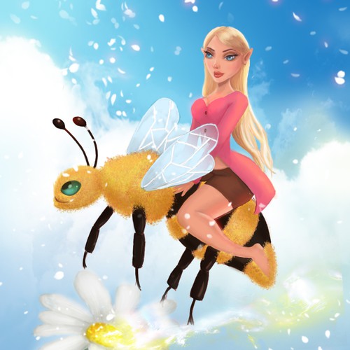 Bee artwork with the title 'Illustration for a kid's game'