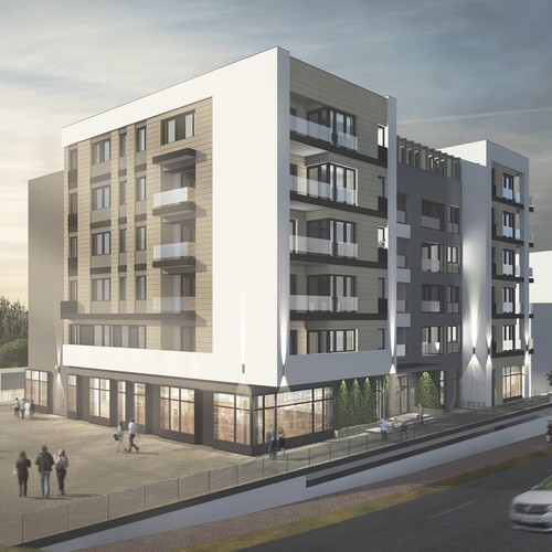 Facade design with the title 'Architectural 3D proposal and renderings'