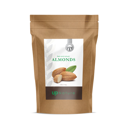 Kraft paper design with the title 'Almond Packaging Design'
