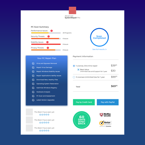 Product page design with the title 'Product page.'