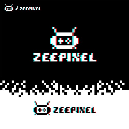 8 bit design with the title 'retro logo for gaming development business '