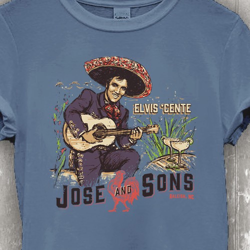 Food t-shirt with the title '"Mariachi Elvis" original (handdrawn) illustration'