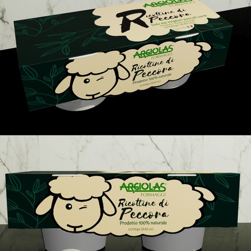 Branded packaging with the title 'Riccottine Package Design'