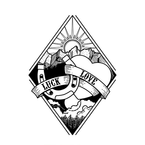 Balanced design with the title 'Tattoo design of Luck And Love.'