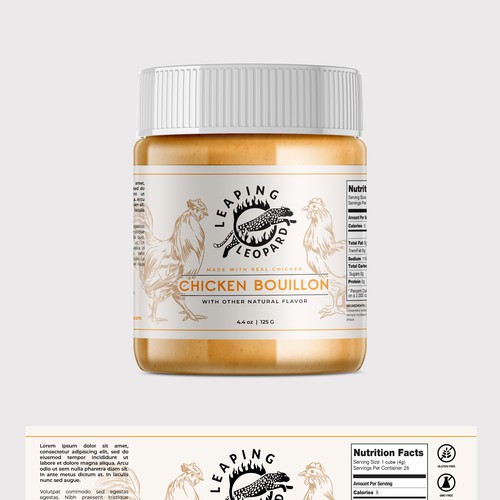 Vintage packaging with the title 'Leaping Leopard Bouillon Label Design'