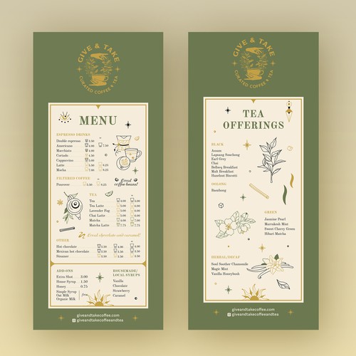 Esoteric design with the title 'Drink menu for coffee shop'