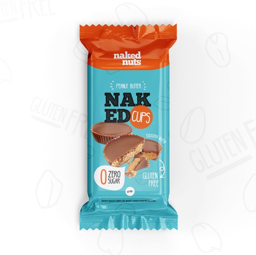 Sweets packaging with the title 'Naked Cups packaging'