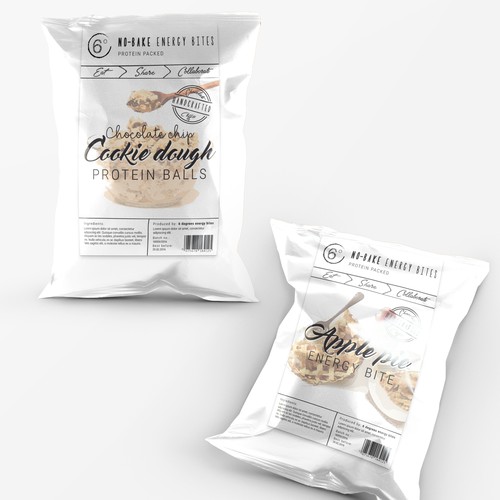 Energy label with the title '6 degrees - No-bake energy bites'