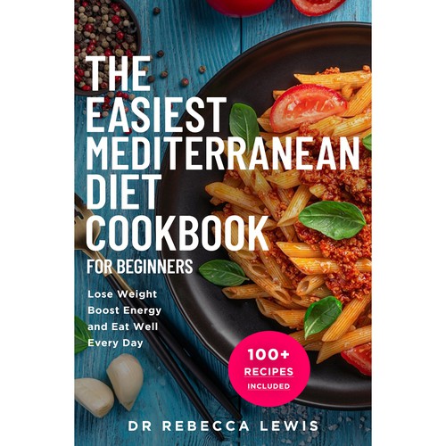 Cookbook design with the title 'The Easiest Mediterranean Diet Cookbook'
