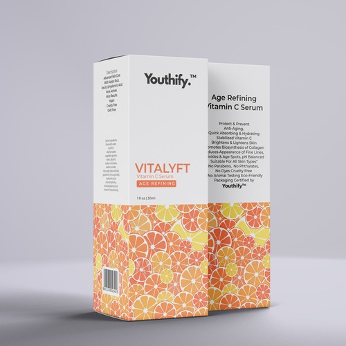 Flat packaging with the title 'Product Packaging for Vitamin C Serum'
