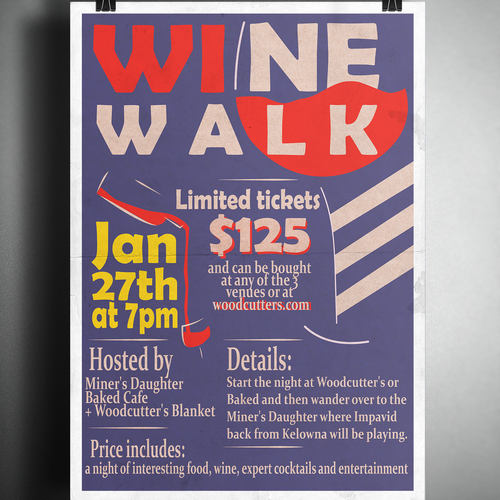 Walking design with the title 'Poster for wine crawl'