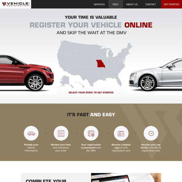 Car website with the title 'Vehicle Registration Home page design'