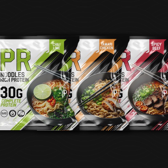 Noodle design with the title 'PR Noodles Packaging'