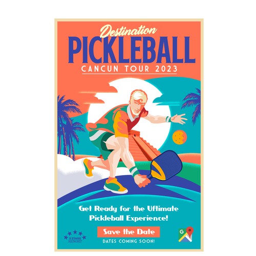 Sports illustration with the title 'Custom International Pickleball Tour Illustration For Teaser Poster'