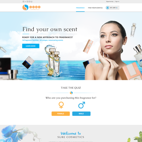 Quiz design with the title 'SURE Cosmetics website'