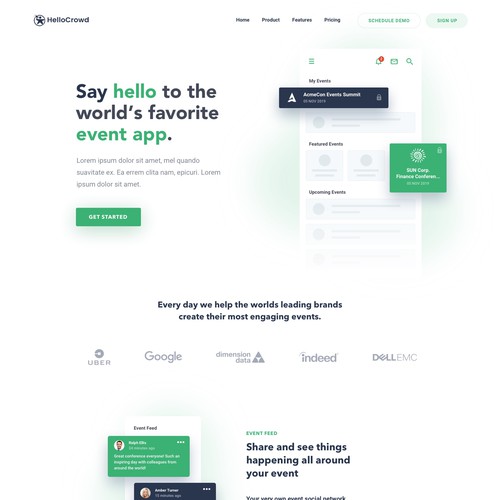 Sketch website with the title 'HelloCrowd webdesign'