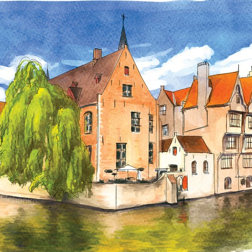 Travel artwork with the title 'Illustration in Urban Sketching style'
