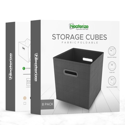 Product packaging with the title 'Packaging for Storage Cubes'