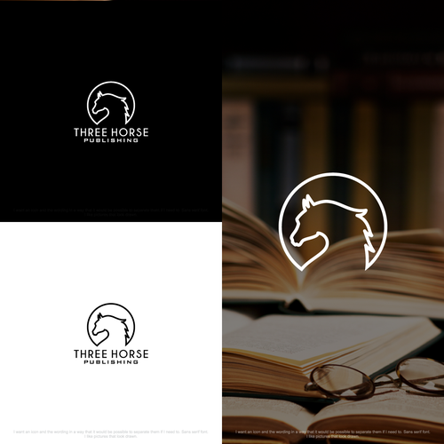 Publishing logo with the title 'Design a simple hipster logo for Three Horse Publishing'