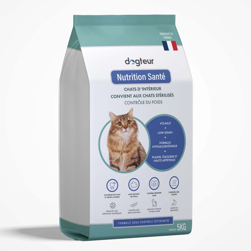 Cat packaging with the title 'packaging & pictograms'