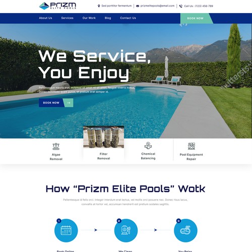 Travel website with the title 'Prizm Elite Pools'