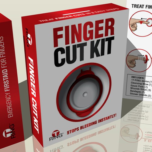 Medicine packaging with the title 'Finger CUT KIT T-Ring'