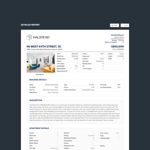 Report design with the title 'Real Estate Summary Report Design'