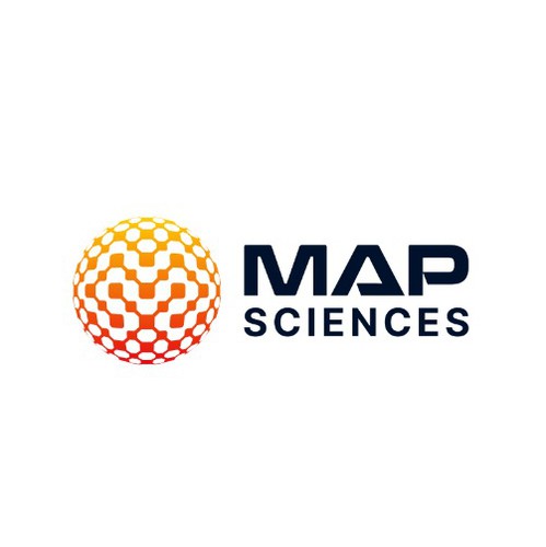 Globe logo with the title 'MAP SCIENCES Logo Design'