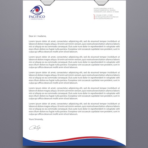 Letterhead design with the title 'PACIFICO INDUSTRIAL'